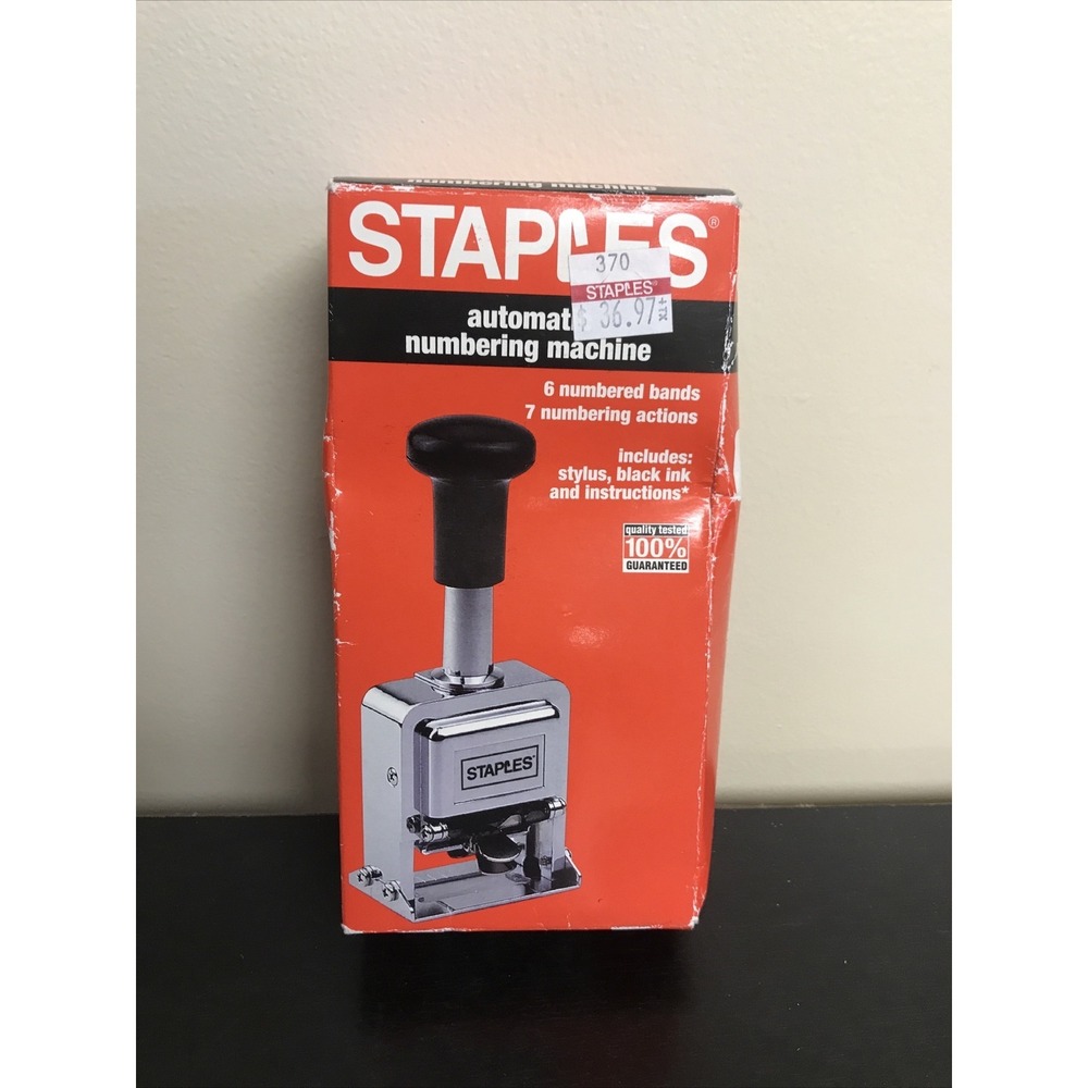 Staples Automatic Numbering Machine, New In Box- 6 Number Stamp Machine
